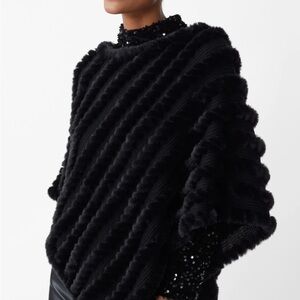 J. McLaughlin Rabbit Fur Black Textured Poncho